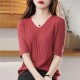 Women's V-neck Short-Sleeved Knitted Sweater Pullover Solid Color Women's V-neck Short-Sleeved Knitted Sweater Pullover Solid Color