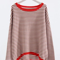 Long Sleeve Oversized Striped Tops Basic Loose Sweaters