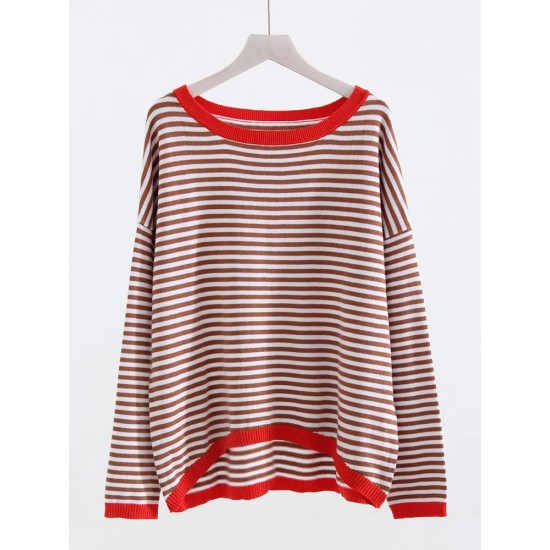 Long Sleeve Oversized Striped Tops Basic Loose Sweaters Long Sleeve Oversized Striped Tops Basic Loose Sweaters