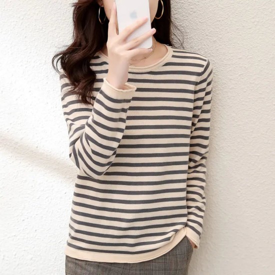 O-Neck Pullover Striped Casual Long-sleeved Knitted Sweater O-Neck Pullover Striped Casual Long-sleeved Knitted Sweater