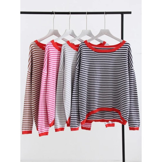 Long Sleeve Oversized Striped Tops Basic Loose Sweaters Long Sleeve Oversized Striped Tops Basic Loose Sweaters