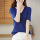 Women's V-neck Short-Sleeved Knitted Sweater Pullover Solid Color Women's V-neck Short-Sleeved Knitted Sweater Pullover Solid Color