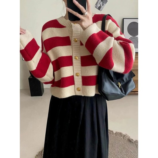 Fashion Sweater Cardigan Knitted Striped Long Sleeve Casual Tops Fashion Sweater Cardigan Knitted Striped Long Sleeve Casual Tops