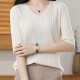 Women's V-neck Short-Sleeved Knitted Sweater Pullover Solid Color Women's V-neck Short-Sleeved Knitted Sweater Pullover Solid Color
