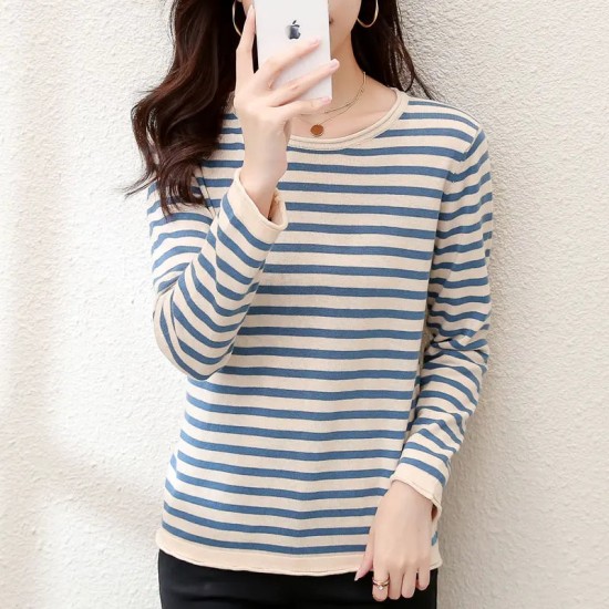 O-Neck Pullover Striped Casual Long-sleeved Knitted Sweater O-Neck Pullover Striped Casual Long-sleeved Knitted Sweater