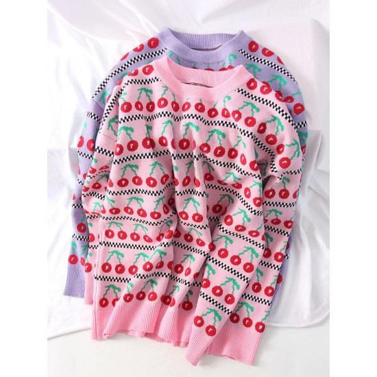 Women's Sweater Graphic Pullover O Neck Oversized Knit Tops Vintage Women's Sweater Graphic Pullover O Neck Oversized Knit Tops Vintage