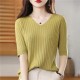Women's V-neck Short-Sleeved Knitted Sweater Pullover Solid Color Women's V-neck Short-Sleeved Knitted Sweater Pullover Solid Color