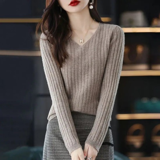 Women Sweater Long Sleeve Top Knitted Pullover V-Neck Fashion Women Sweater Long Sleeve Top Knitted Pullover V-Neck Fashion