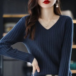 Women Sweater Long Sleeve Top Knitted Pullover V-Neck Fashion