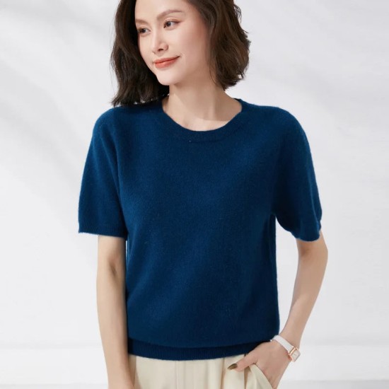 Short-sleeved O-neck Pullover T-shirt Knitted Base Sweater Short-sleeved O-neck Pullover T-shirt Knitted Base Sweater