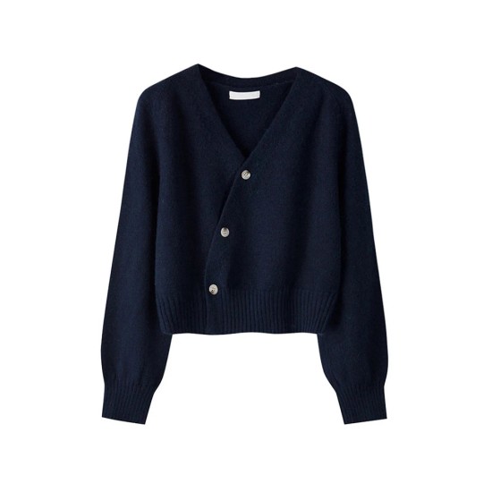 Skew Button Cardigan V-neck Sweater Women Knitted Long Sleeve Tops Skew Button Cardigan V-neck Sweater Women Knitted Long Sleeve Tops