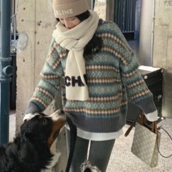 Winter Knitwear Pullover Sweaters  Vintage Long Loose