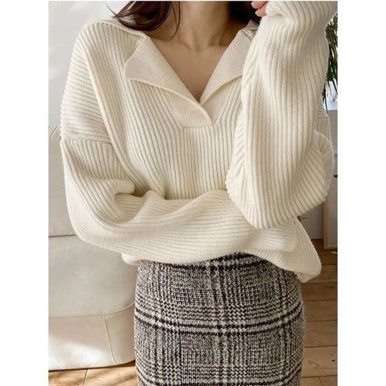 V-neck Sweater Long-sleeved Knitted Pullovers Ribbed Oversize V-neck Sweater Long-sleeved Knitted Pullovers Ribbed Oversize