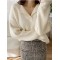 V-neck Sweater Long-sleeved Knitted Pullovers Ribbed Oversize