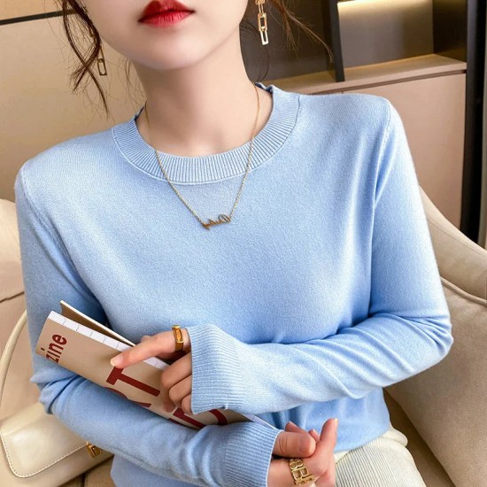 Sweater Solid O-neck Knitwear Korean Casual Pullovers Long Sleeve Sweater Solid O-neck Knitwear Korean Casual Pullovers Long Sleeve