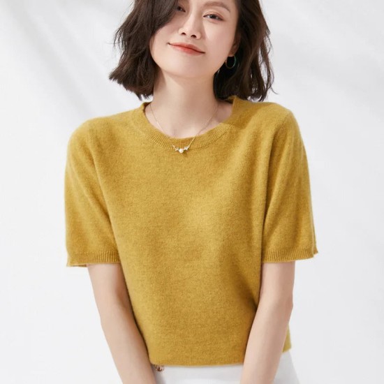 Short-sleeved O-neck Pullover T-shirt Knitted Base Sweater Short-sleeved O-neck Pullover T-shirt Knitted Base Sweater