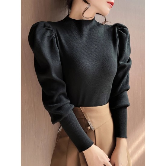 Sweater Turtleneck Slim Fit Basic Pullovers Fashion Knit Puff Sleeve Sweater Turtleneck Slim Fit Basic Pullovers Fashion Knit Puff Sleeve