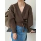 Bow Tie V-Neck Knit Women's Short High Waist Cardigan Sweater Bow Tie V-Neck Knit Women's Short High Waist Cardigan Sweater