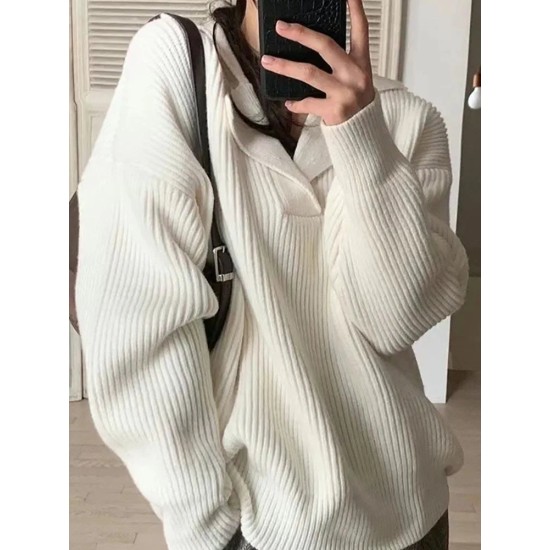 V-neck Sweater Long-sleeved Knitted Pullovers Ribbed Oversize V-neck Sweater Long-sleeved Knitted Pullovers Ribbed Oversize