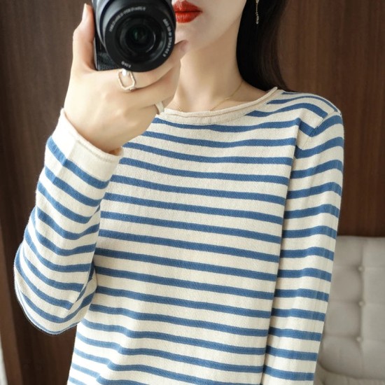Sweater Curled O-neck Strip Pullover Casual Knit Clothing Fashion Sweater Curled O-neck Strip Pullover Casual Knit Clothing Fashion