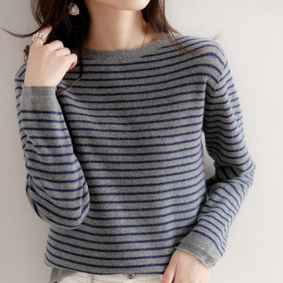 Women O-Neck Striped Sweater Harajuku Winter Retro Warm Tops Women O-Neck Striped Sweater Harajuku Winter Retro Warm Tops