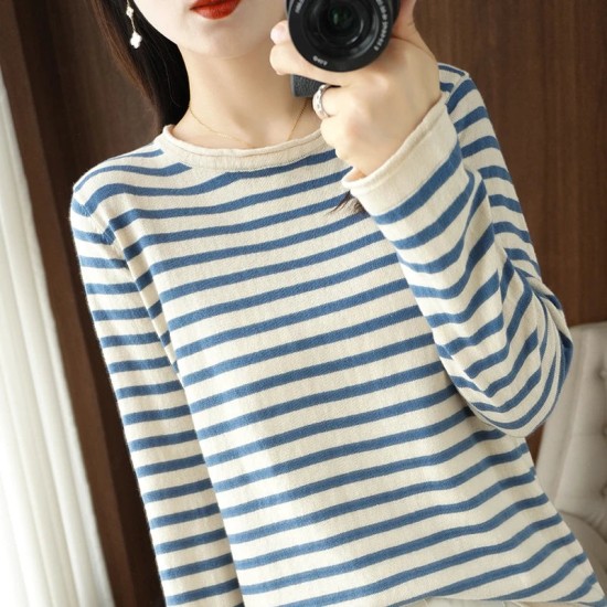 Sweater Curled O-neck Strip Pullover Casual Knit Clothing Fashion Sweater Curled O-neck Strip Pullover Casual Knit Clothing Fashion