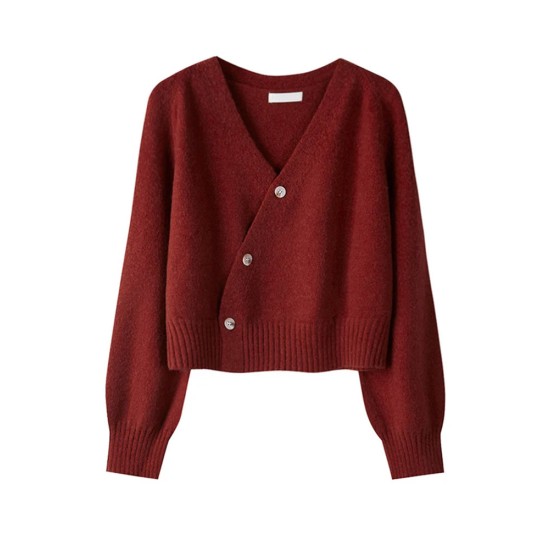 Skew Button Cardigan V-neck Sweater Women Knitted Long Sleeve Tops Skew Button Cardigan V-neck Sweater Women Knitted Long Sleeve Tops