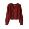 Skew Button Cardigan V-neck Sweater Women Knitted Long Sleeve Tops