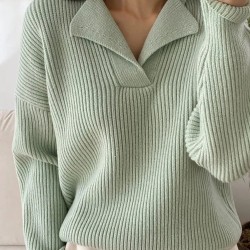 V-neck Sweater Long-sleeved Knitted Pullovers Ribbed Oversize