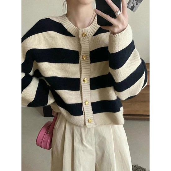 Fashion Sweater Cardigan Knitted Striped Long Sleeve Casual Tops Fashion Sweater Cardigan Knitted Striped Long Sleeve Casual Tops