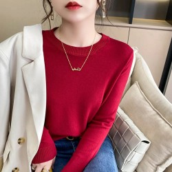 Sweater Solid O-neck Knitwear Korean Casual Pullovers Long Sleeve