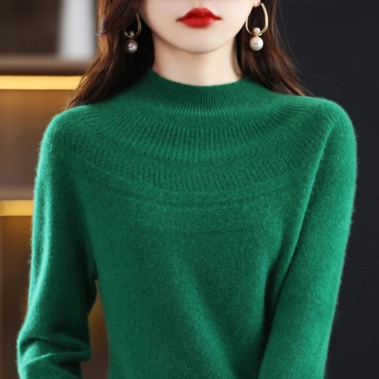 single-line hollow women's pullover O-neck sweater knitted solid color single-line hollow women's pullover O-neck sweater knitted solid color