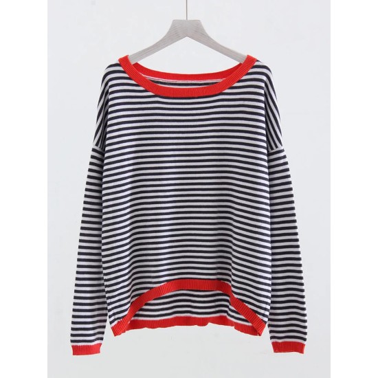 Long Sleeve Oversized Striped Tops Basic Loose Sweaters Long Sleeve Oversized Striped Tops Basic Loose Sweaters