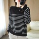 Cotton Knitted Sweater Striped Color Long Sleeve Cotton Knitted Sweater Striped Color Long Sleeve