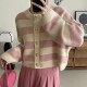 Striped Knitted Button Up Loose Cardigan Sweaters Striped Knitted Button Up Loose Cardigan Sweaters