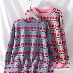 Women's Sweater Graphic Pullover O Neck Oversized Knit Tops Vintage