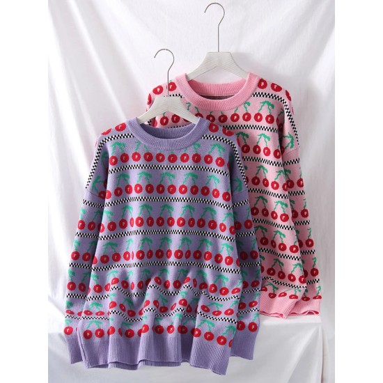 Women's Sweater Graphic Pullover O Neck Oversized Knit Tops Vintage Women's Sweater Graphic Pullover O Neck Oversized Knit Tops Vintage