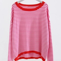 Long Sleeve Oversized Striped Tops Basic Loose Sweaters