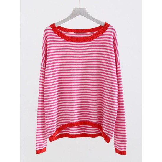 Long Sleeve Oversized Striped Tops Basic Loose Sweaters Long Sleeve Oversized Striped Tops Basic Loose Sweaters