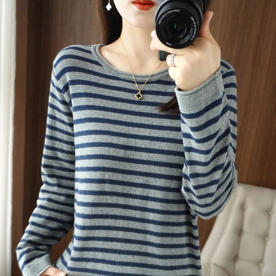 Sweater Curled O-neck Strip Pullover Casual Knit Clothing Fashion Sweater Curled O-neck Strip Pullover Casual Knit Clothing Fashion