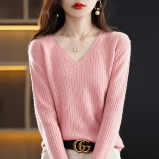 Women Sweater Long Sleeve Top Knitted Pullover V-Neck Fashion Women Sweater Long Sleeve Top Knitted Pullover V-Neck Fashion