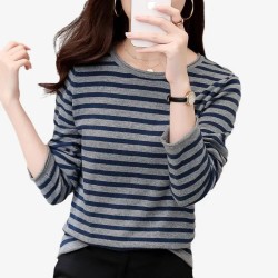 O-Neck Pullover Striped Casual Long-sleeved Knitted Sweater