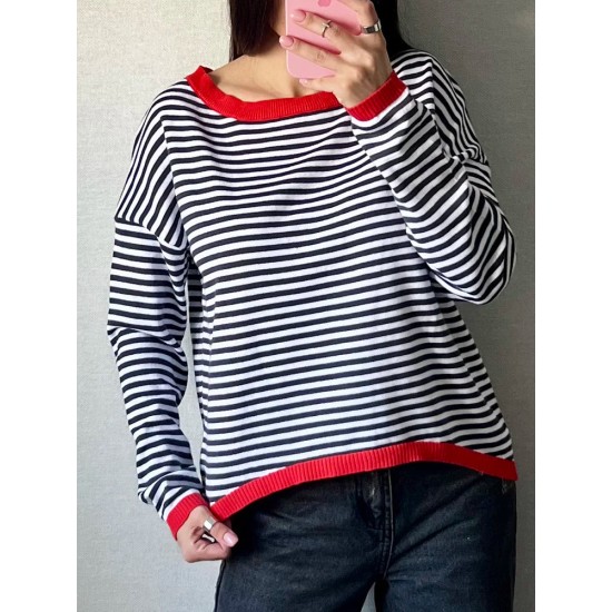 Long Sleeve Oversized Striped Tops Basic Loose Sweaters Long Sleeve Oversized Striped Tops Basic Loose Sweaters
