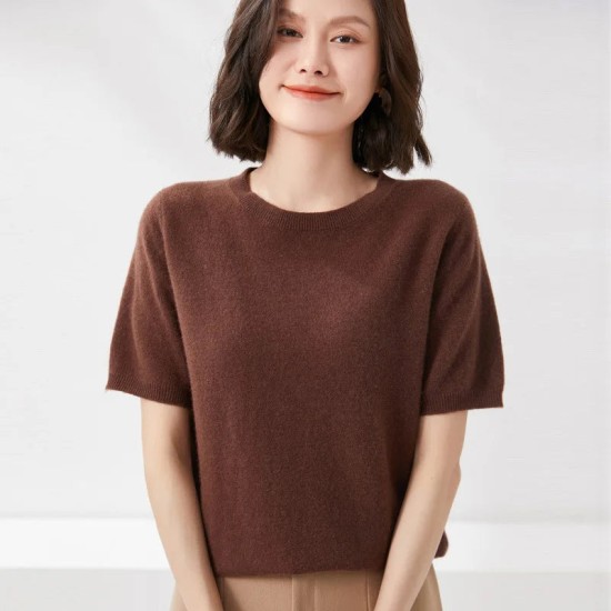 Short-sleeved O-neck Pullover T-shirt Knitted Base Sweater Short-sleeved O-neck Pullover T-shirt Knitted Base Sweater