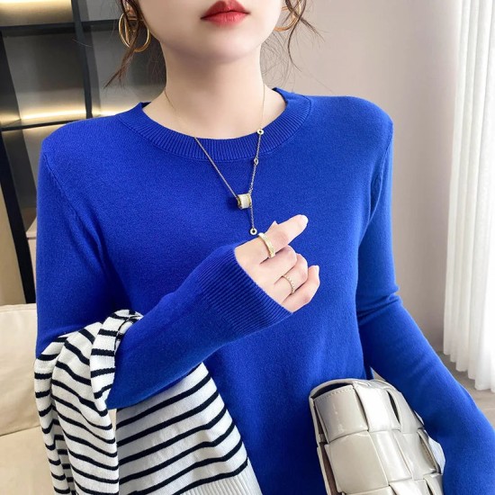 Sweater Solid O-neck Knitwear Korean Casual Pullovers Long Sleeve Sweater Solid O-neck Knitwear Korean Casual Pullovers Long Sleeve