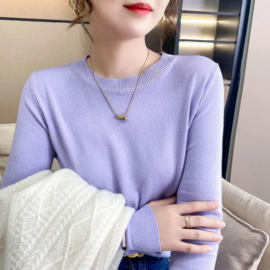 Sweater Solid O-neck Knitwear Korean Casual Pullovers Long Sleeve Sweater Solid O-neck Knitwear Korean Casual Pullovers Long Sleeve