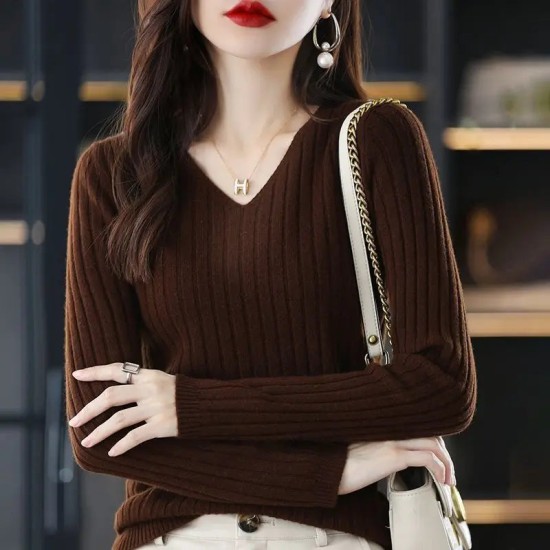 Women Sweater Long Sleeve Top Knitted Pullover V-Neck Fashion Women Sweater Long Sleeve Top Knitted Pullover V-Neck Fashion