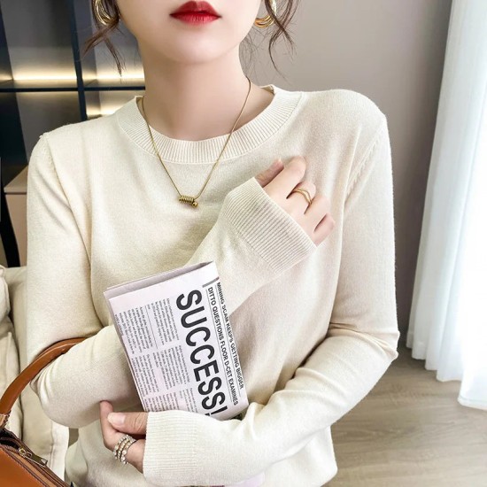 Sweater Solid O-neck Knitwear Korean Casual Pullovers Long Sleeve Sweater Solid O-neck Knitwear Korean Casual Pullovers Long Sleeve