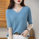 Women's V-neck Short-Sleeved Knitted Sweater Pullover Solid Color Women's V-neck Short-Sleeved Knitted Sweater Pullover Solid Color