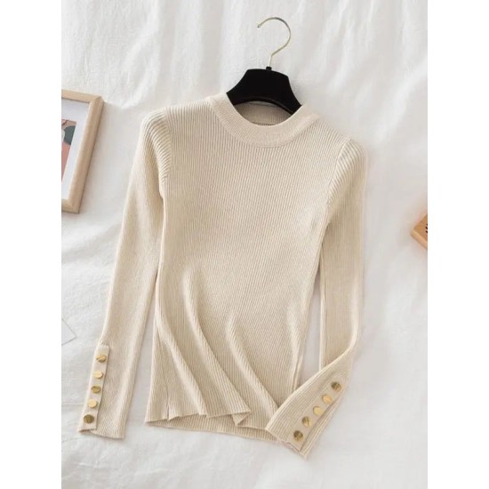 pullovers casual autumn button o-neck chic sweater pullovers casual autumn button o-neck chic sweater